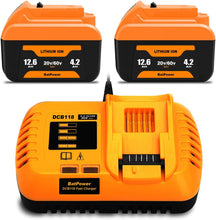 Load image into Gallery viewer, 12.6Ah 20v/60v Battery and Charger Replacement for Dewalt 20v 60v Lithium Battery with Charger Combo 12Ah DCB612 Compatible with Dewalt 20v/60v Battery and Charger Kit