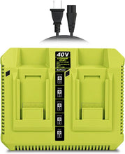 Load image into Gallery viewer, OP401 40V Dual Battery Rapid Charger for Ryobi 40V Rapid Charger OP401, Compatible with Ryobi 40V 6Ah 5Ah 4Ah 3Ah 2.5Ah 2Ah Lithium Dual Battery Fast Charger