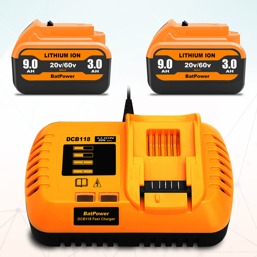9.0Ah 20v/60v Max Battery and Charger Combo Replacement for Dewalt 60v Lithium Battery with Charger Kit 9Ah DCB118X1 DCB606 6Ah DCB609 9Ah Compatible with Dewalt 20v 60v Battery and Charger
