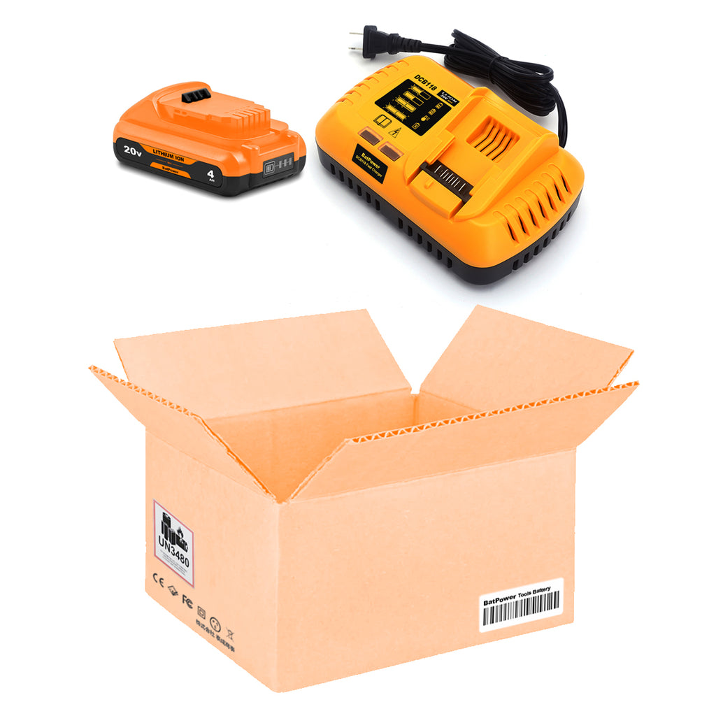 DCB240 20V MAX 4Ah Battery with Charger Combo Replacement for Dewalt 20V Max Compact Battery and Charger Kit 4AH DCB240-2 DCB118 Compatible with Dewalt 20V Compact Battery and Charger