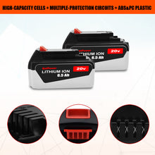 Load image into Gallery viewer, LB2X4020 20V 6.5Ah Extended Capacity Battery Replacement for Black &amp; Decker 20V Battery 4.0Ah 3.0Ah 2.0Ah LBX4020 LB2X4020 LB2X4020-OPE LBXR2020 LBXR20 Lithium ion Battery