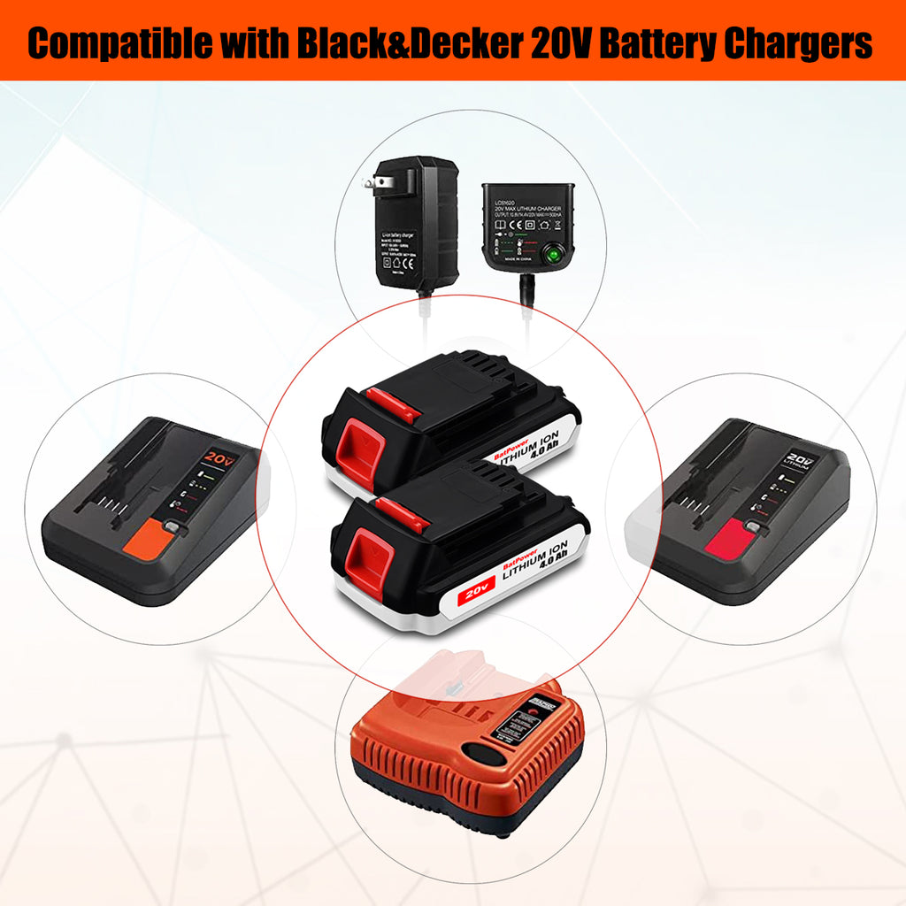 LBXR2020 20V 4.0Ah Compact Battery Replacement for Black & Decker 20V Battery 2.0Ah LBXR2020-OPE 1.5Ah LBXR20 20V 2Ah Lithium Ion Battery
