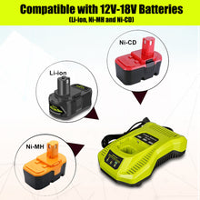 Load image into Gallery viewer, P117 18V Lithium Battery Rapid Charger Replacement for Ryobi 18V ONE+  Battery Charger P117 P118, Compatible with Ryobi 18V 6Ah 5Ah 4Ah 3Ah 2Ah 1.5Ah Battery Fast Charger