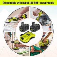 Load image into Gallery viewer, 6.5AH 18V Lithium Battery with Charger Combo for Ryobi 18 Volt Battery and Charger Kit P117 P193 PBP007 PBP005 PBP004 P108 P192 6Ah 5Ah 4Ah 3Ah Ryobi 18V ONE+ Battery and Charger