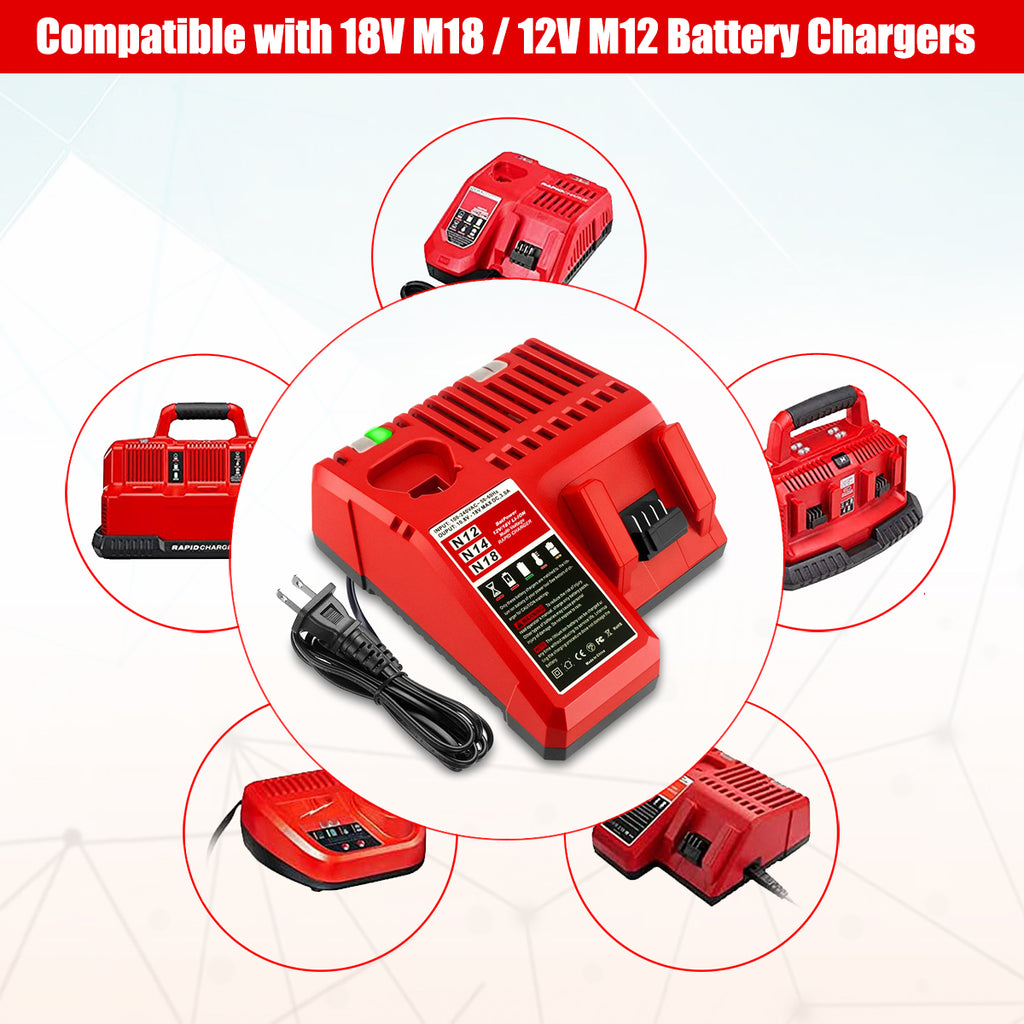 48-59-1812 Multi Voltage 18v/12v Lithium XC Battery Rapid Charger Replacement for Milwaukee 18V M18 Battery Charger 12V M12 12V 48-59-1812 48-59-1808 Fast Charger