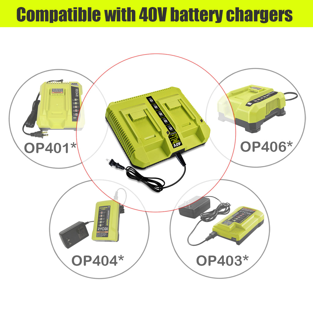 OP401 40V Dual Battery Rapid Charger for Ryobi 40V Rapid Charger OP401, Compatible with Ryobi 40V 6Ah 5Ah 4Ah 3Ah 2.5Ah 2Ah Lithium Dual Battery Fast Charger