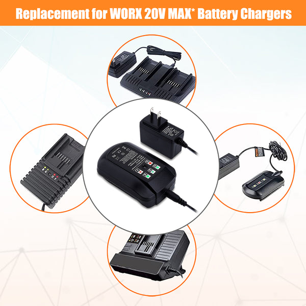 WORX Battery Included Cordless Drills Worx WA3732 Battery Charger For 18V & 20V Lithium Batteries - Works With WA3520, WA3525, WA3512 WORX Battery Lawnmowers, Parts & Accessories