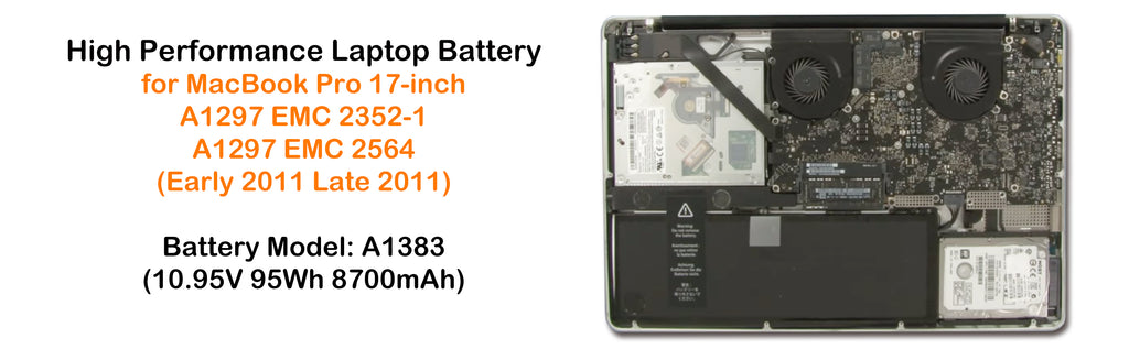 95Wh A1383 Battery for Early 2011 Late 2011 Apple MacBook Pro 17" A1297 EMC 2352-1* 2564* Core i7 MC725LL/A MC725*/A MD311LL/A MD311*/A Apple MacBook Pro 17 Inch A1297 Battery A1383