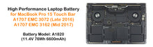Load image into Gallery viewer, 76Wh A1820 Battery for Late 2016 Mid 2017 Apple MacBook Pro 15&quot; Touch Bar A1707 EMC 3072 EMC 3162 MLH32LL/A MLH42LL/A MPTR2LL/A MPTT2LL/A Apple MacBook Pro 15 Inch Touch Bar A1707 Battery A1820