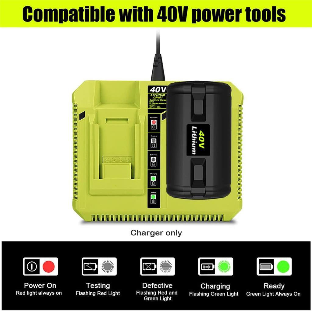 OP401 40 Volt Dual Charger for Ryobi 40V Lithium Battery Rapid Charger
