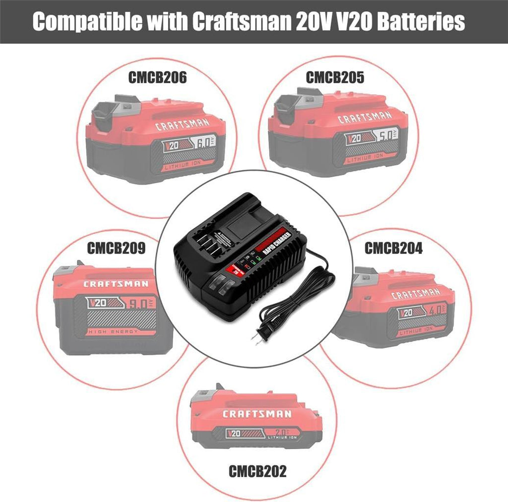 V20 Charger CMCB104 for Craftsman 20V 6.0Ah CMCB206 Battery Rapid Charger