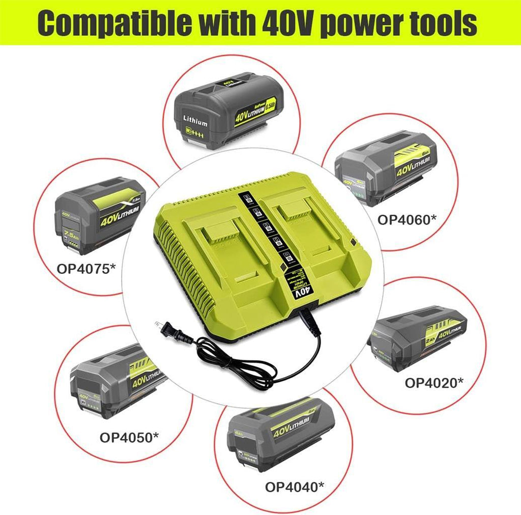 OP401 40 Volt Dual Charger for Ryobi 40V Lithium Battery Rapid Charger