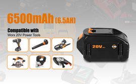 20V 6.5Ah 4.0Ah PowerShare Battery & Charger for Worx Tools WA3575 WA3578 WA3742