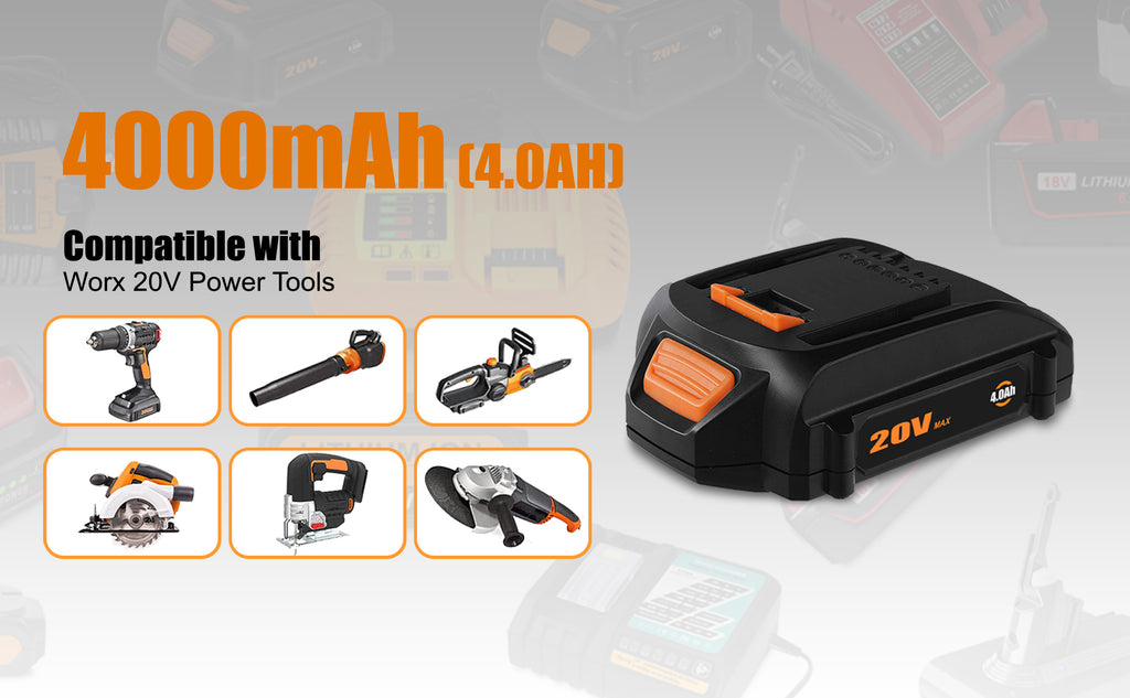 20V 6.5Ah 4.0Ah PowerShare Battery & Charger for Worx Tools WA3575 WA3578 WA3742