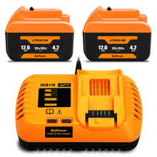 Load image into Gallery viewer, 12.6Ah 20v/60v Battery and Charger Replacement for Dewalt 20v 60v Lithium Battery with Charger Combo 12Ah DCB612 Compatible with Dewalt 20v/60v Battery and Charger Kit