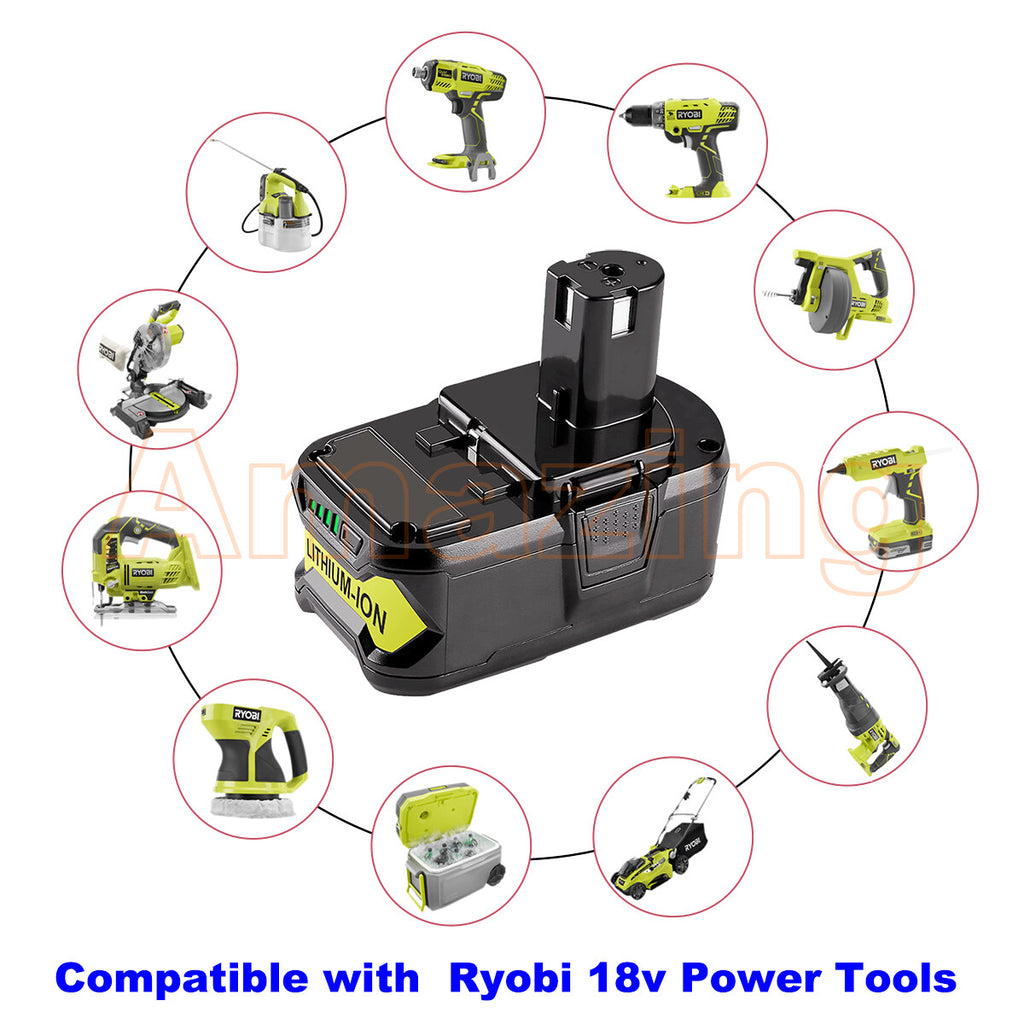 New 6.5Ah 6.0Ah For RYOBI P108 High Capacity 18V One+ Plus Battery P117 Charger