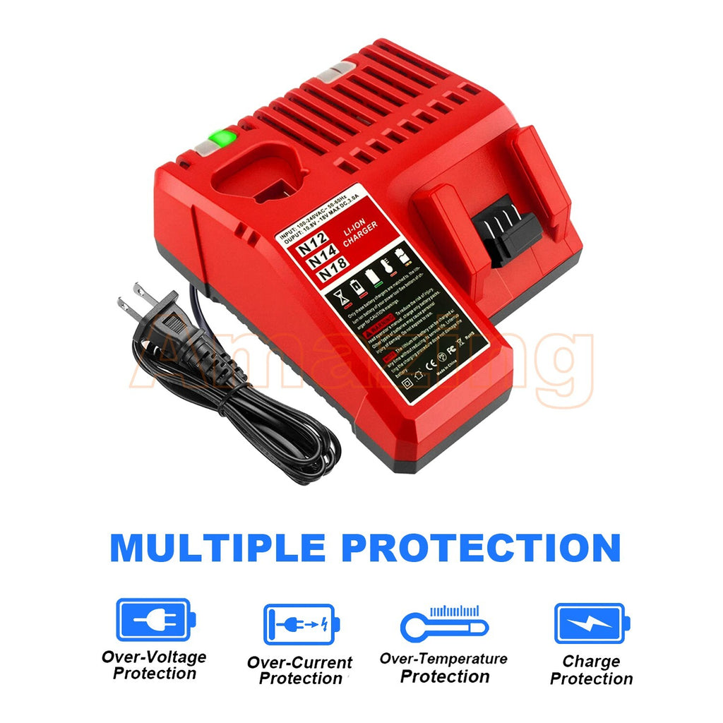 12-18V Rapid Charger M12-18C for Milwaukee M12 M18 48-11-1850 Li-ion Battery US
