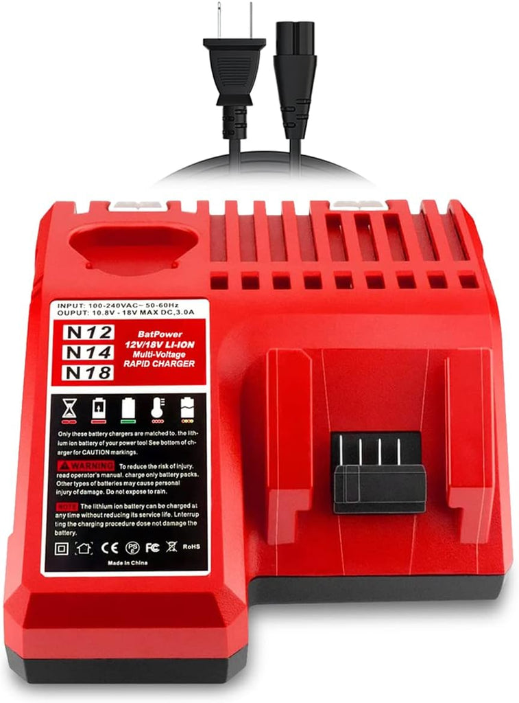 48-59-1812 Multi Voltage 18v/12v Lithium XC Battery Rapid Charger Replacement for Milwaukee 18V M18 Battery Charger 12V M12 12V 48-59-1812 48-59-1808 Fast Charger