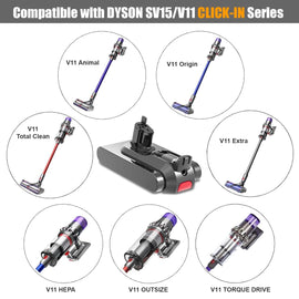 BatPower 2 Pack 6500mAh 25.2V V11 V15 Click-in Replacement Battery for Dyson V15 25.2V SV15 SV16 SV17 SV22 SV28 SV29 SV47 Part No. 970938-01 970425-01 [Not for Screw-in Type]