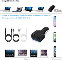 Load image into Gallery viewer, 120W Surface Laptop Car Charger High Power Delivery for Microsoft Surface Laptop Book Go Surface Pro Car Charger 12-24V DC Auto Vehicle Charger CCS2
