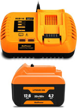 Load image into Gallery viewer, 12.6Ah 20v/60v Battery and Charger Replacement for Dewalt 20v 60v Lithium Battery with Charger Combo 12Ah DCB612 Compatible with Dewalt 20v/60v Battery and Charger Kit