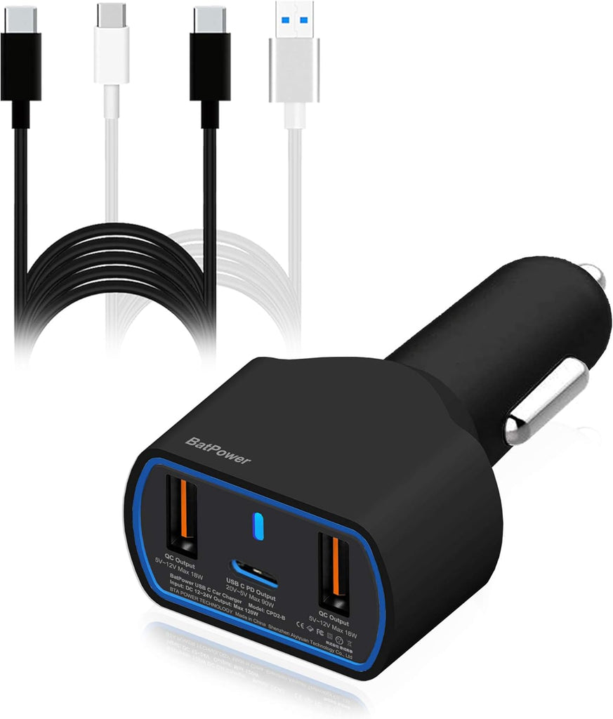 BatPower 120W PD USB-C Laptop Car Charger High Power Delivery for USB-C Laptop Car Charger DC 12v-24v Auto Charger Vehicle Charger USB-C