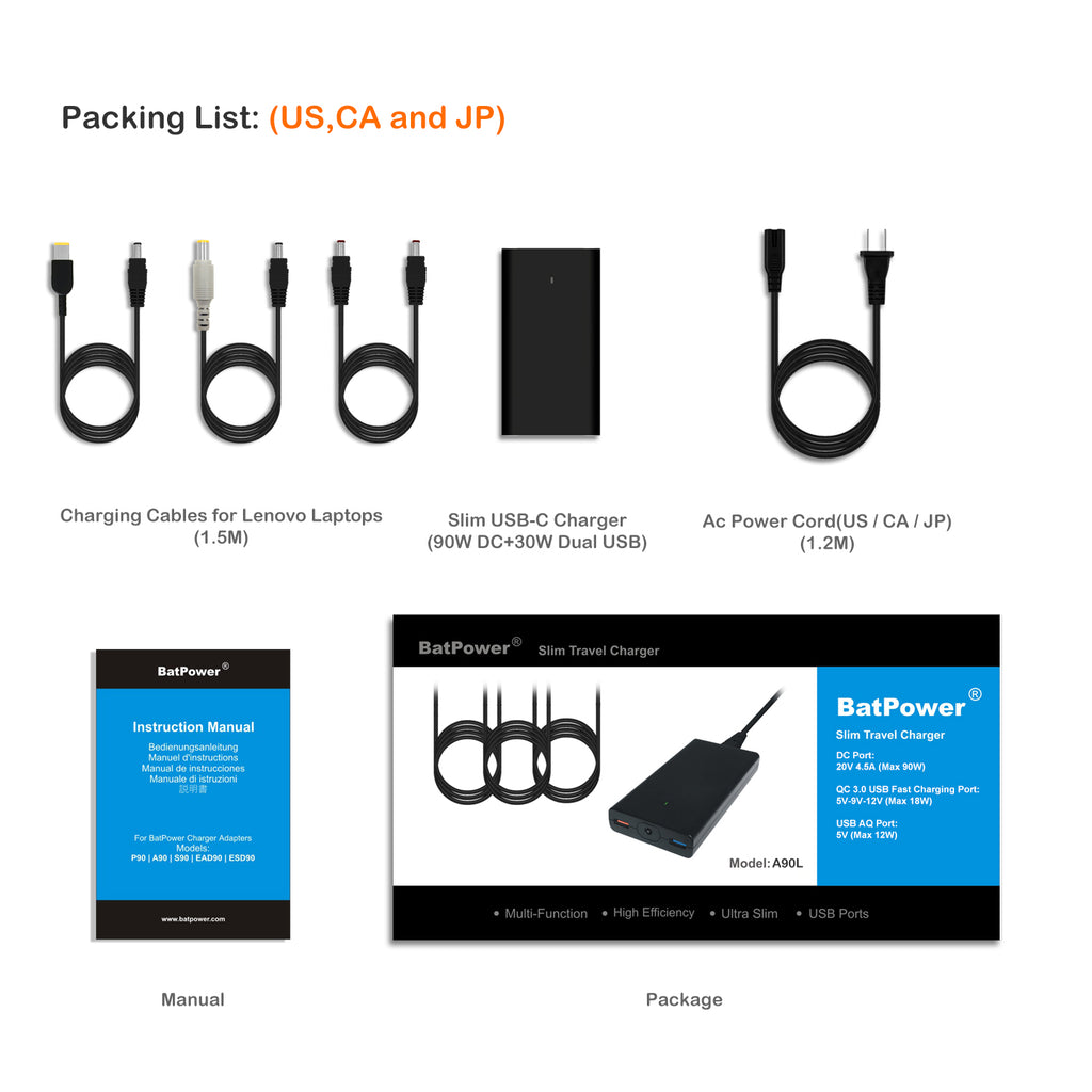 120W Laptop Charger Slim High Power Delivery for Lenovo Laptop Charger 90W 65W 60W 45W Power Supply Ac adapter A90L