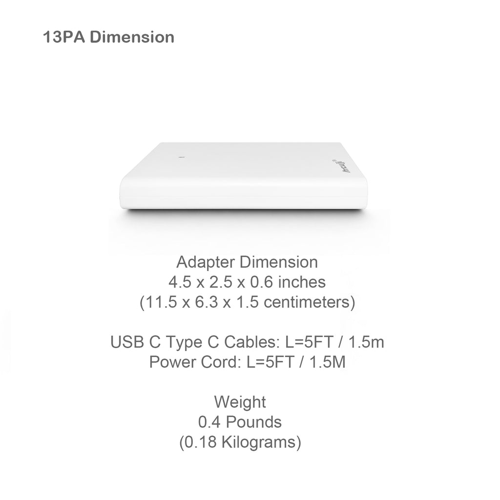 AT13PA Laptop USB C Power adapter with 130W 90W Power Delivery for Apple MacBook Pro Air Slim Charger Microsoft Surface Pro USB-C Power Supply Laptop HP Dell Laptop Power Supply