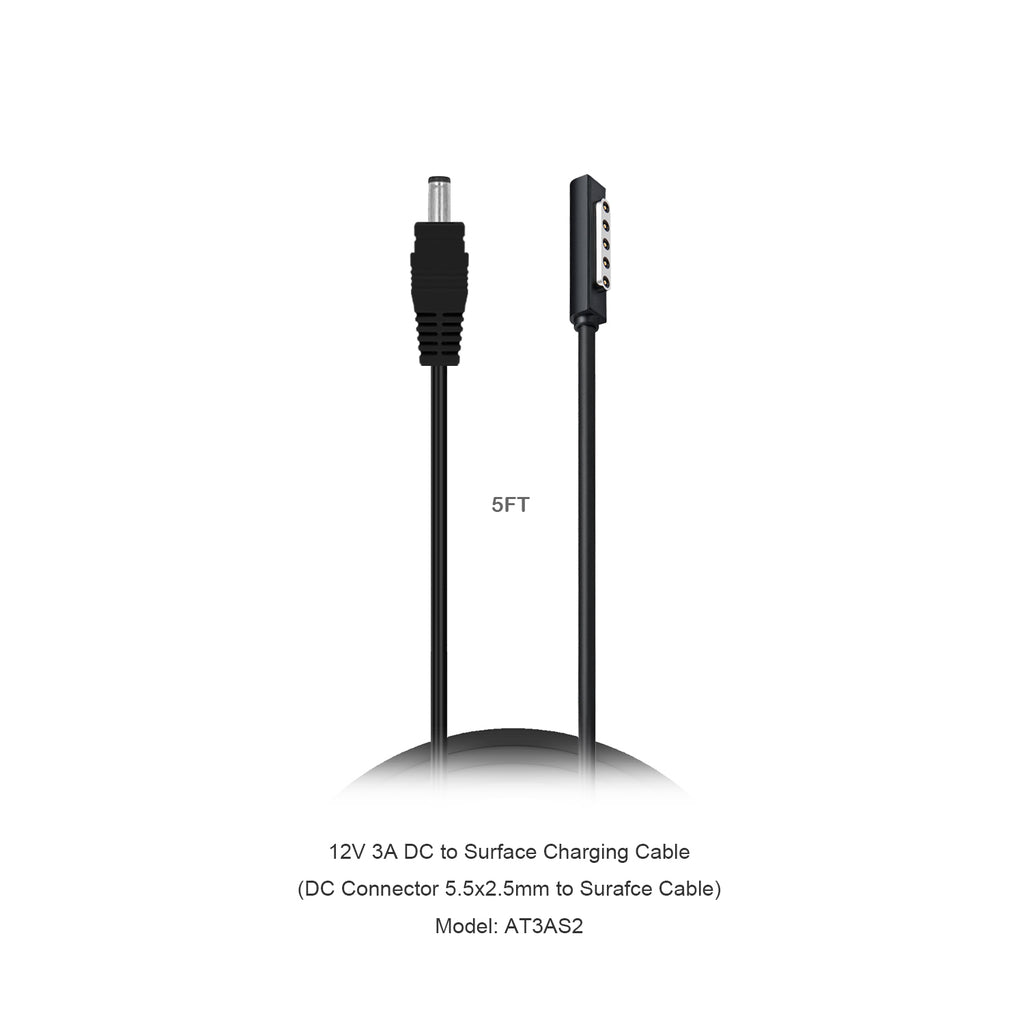 ES2 12V 3A Charging Cable for Surface Pro 2 1 RT work with BatPower ProE 2 External Battery Slim Adapter Car Charger Surface 12V