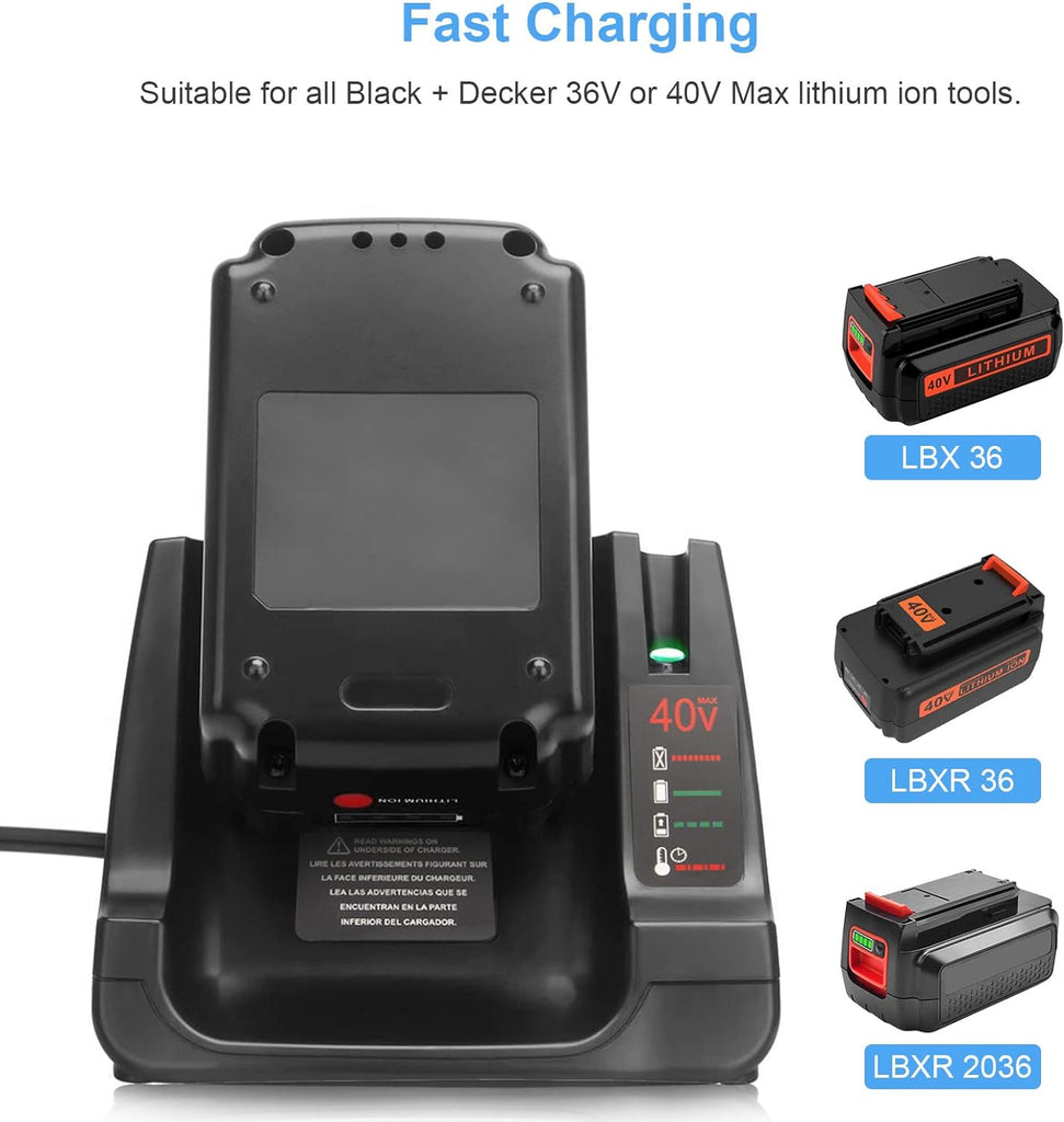 40V Lithium Battery Charger For Black & Decker 40 Volt Max LBX2040 LBXR36 LCS36