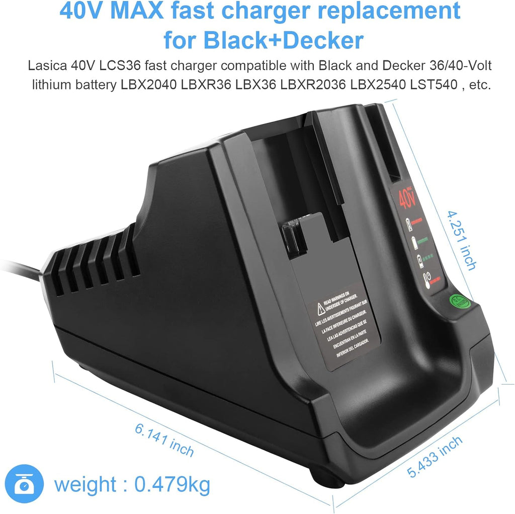 40V MAX 36V LCS40 LCS36 Battery Quick Charger for Black Decker LBX2040 LBXR36 LBXR2036 LST540 LCS1240 LBX1540 LST136 Black and Decker 36V 40V Max Lithium Battery Fast Charger