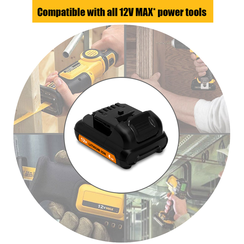 4.0Ah DCB124 12V Battery and Charger Kit Replacement for Dewalt 12V Lithium Compact Battery and Charger Combo 3Ah 2.0Ah DCB122 1.5Ah DCB120