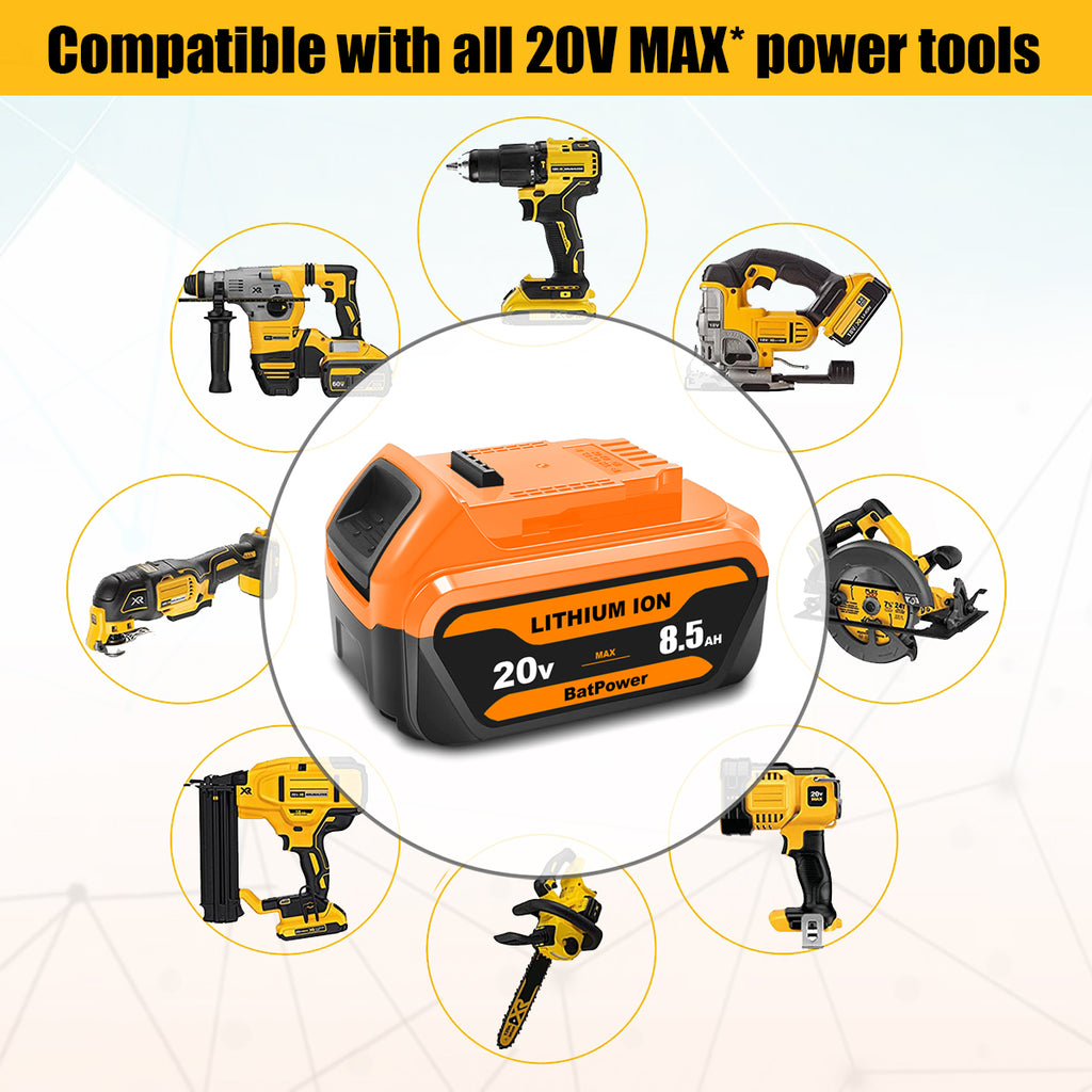 8.5Ah 20V Max Battery and Charger Combo for Dewalt 20V Battery and Charger Kit 8Ah 7Ah 6Ah DCB208 DCB207 DCB206 Compatible with Dewalt 20v Batteries with Charger