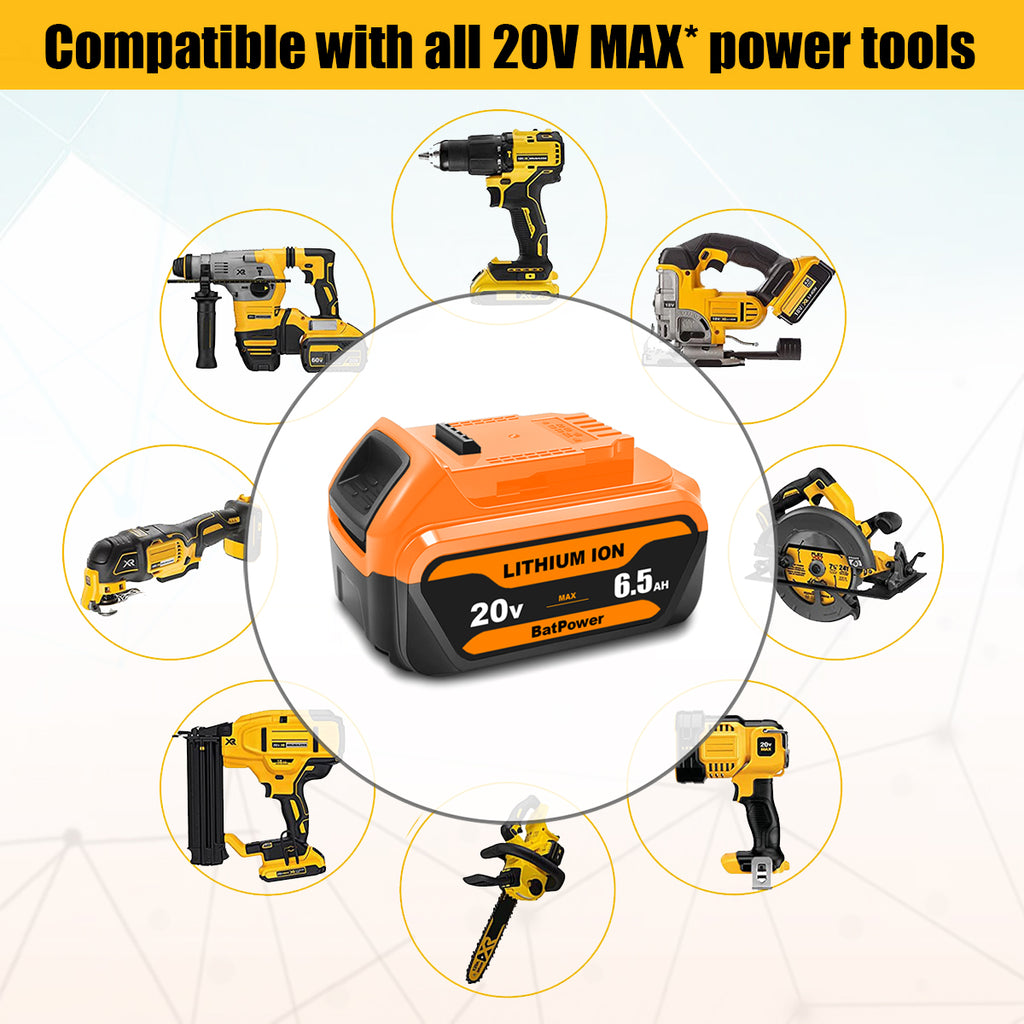 20V 6.5Ah DCB204 Battery Replacement for Dewalt 20V MAX 4.0Ah Battery DCB204 Compatible with Dewalt 20v Max DCD/DCF/DCG/DCS Tools Battery 4Ah 3Ah 2AH
