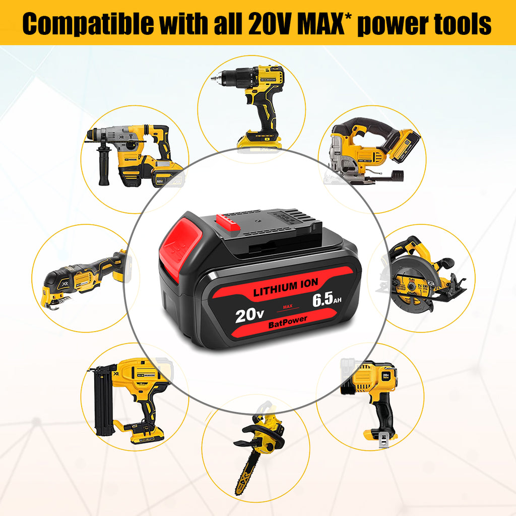 20V 6.5Ah DCB206 Battery for Dewalt 20V Max Battery 6 Ah DCB206 5 Ah DCB205-2 4 Ah DCB204 Dewalt 20V MAX XR Battery Lithium Ion 6.0Ah 5.0Ah 4.0Ah