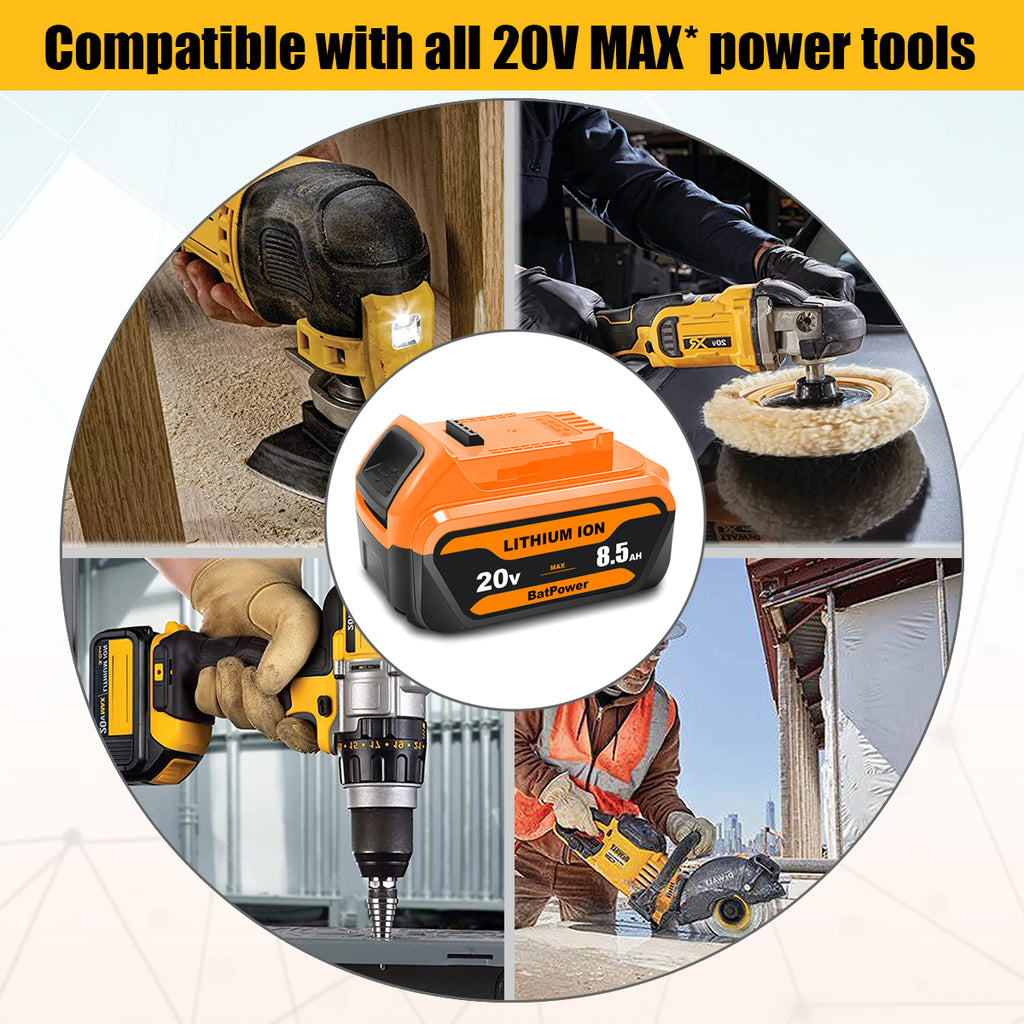 8.5Ah 20V Max Battery and Charger Combo for Dewalt 20V Battery and Charger Kit 8Ah 7Ah 6Ah DCB208 DCB207 DCB206 Compatible with Dewalt 20v Batteries with Charger