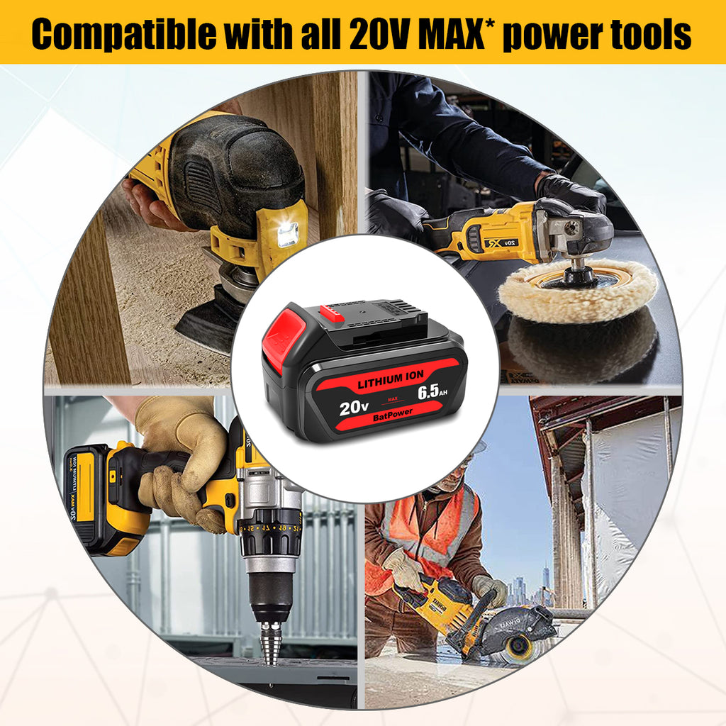 20V 6.5Ah DCB206 Battery for Dewalt 20V Max Battery 6 Ah DCB206 5 Ah DCB205-2 4 Ah DCB204 Dewalt 20V MAX XR Battery Lithium Ion 6.0Ah 5.0Ah 4.0Ah