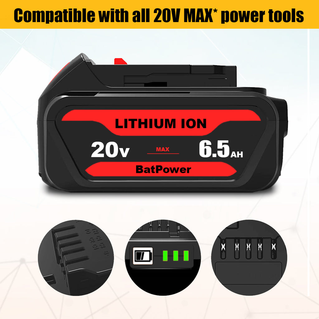 20V 6.5Ah DCB206 Battery for Dewalt 20V Max Battery 6 Ah DCB206 5 Ah DCB205-2 4 Ah DCB204 Dewalt 20V MAX XR Battery Lithium Ion 6.0Ah 5.0Ah 4.0Ah