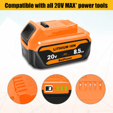Load image into Gallery viewer, 8.5Ah DCB208 20V Lithium Battery Replacement for Dewalt 20V Max XR Battery 8.0 Ah DCB208 7Ah DCB207 6Ah DCB206 5Ah DCB204 4Ah Compatible with Dewalt 20v Battery 8.0Ah 7.0Ah 6.0Ah 5.0Ah 4.0Ah