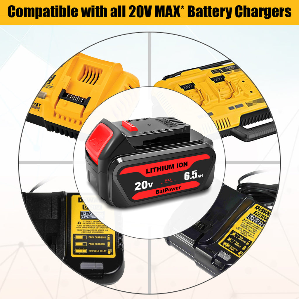 20V 6.5Ah DCB206 Battery for Dewalt 20V Max Battery 6 Ah DCB206 5 Ah DCB205-2 4 Ah DCB204 Dewalt 20V MAX XR Battery Lithium Ion 6.0Ah 5.0Ah 4.0Ah