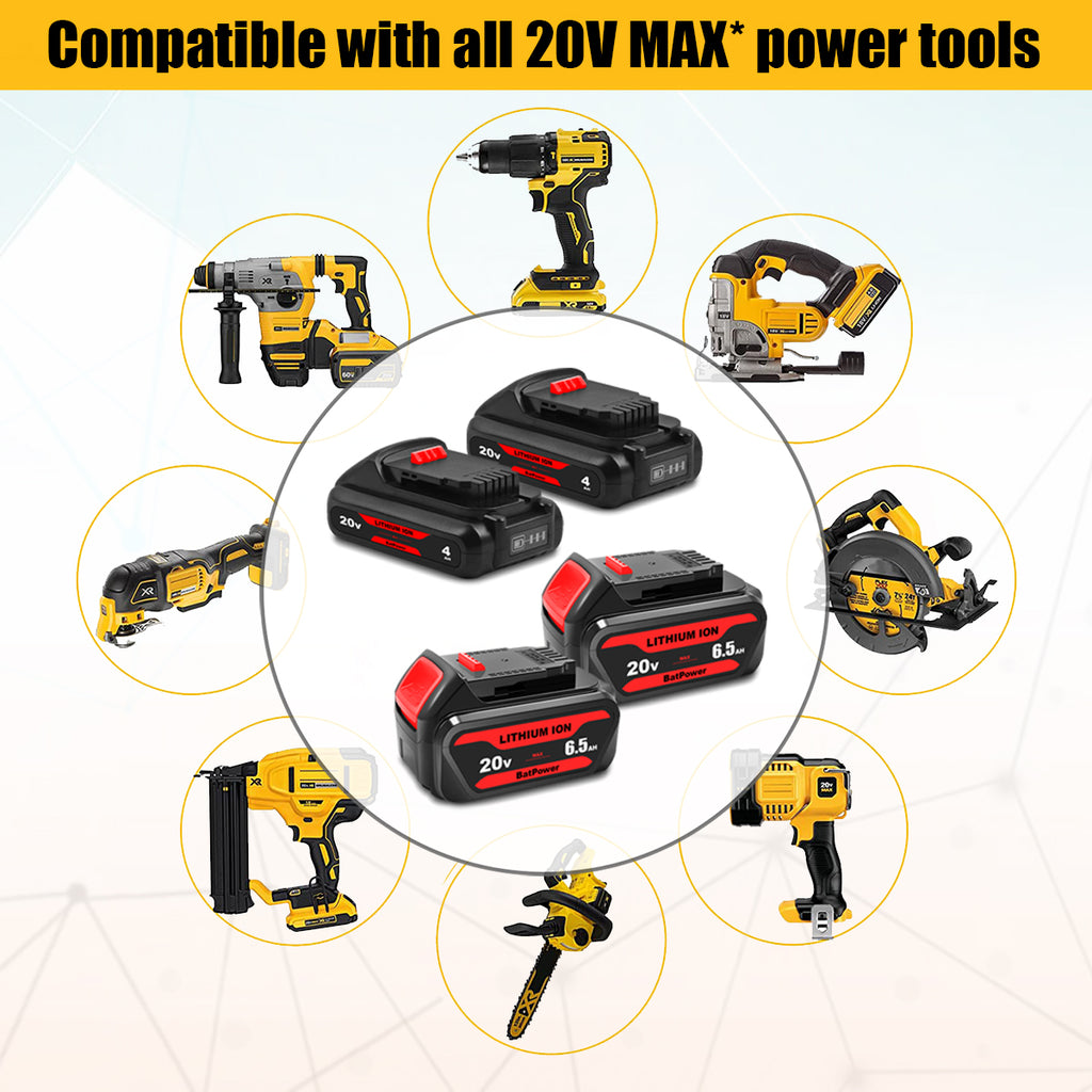 4 Pack 20V 4.0Ah & 6.5Ah DCB324 Battery Replacement for Dewalt 20V Max Batteries 6Ah 5Ah 4Ah 2Ah 3Ah DCB230 6Ah DCB206 DCB324 20V Max Battery DCB324