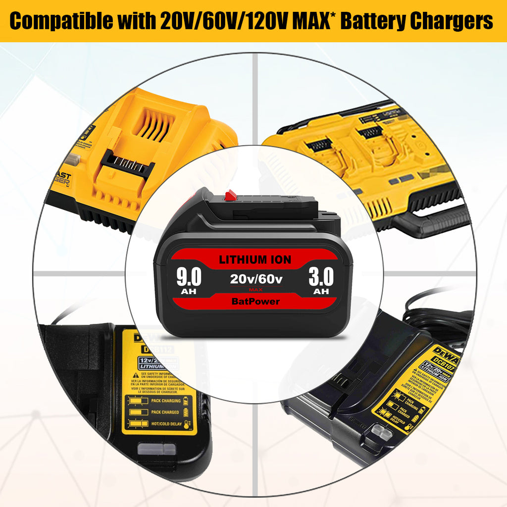 9.0Ah DCB606 20v/60v Max Battery Replacement for Dewalt 20v/60v Battery 6Ah 9Ah DCB606 DCB609 Battery Lithium Compatible with Dewalt 20v 60v Battery