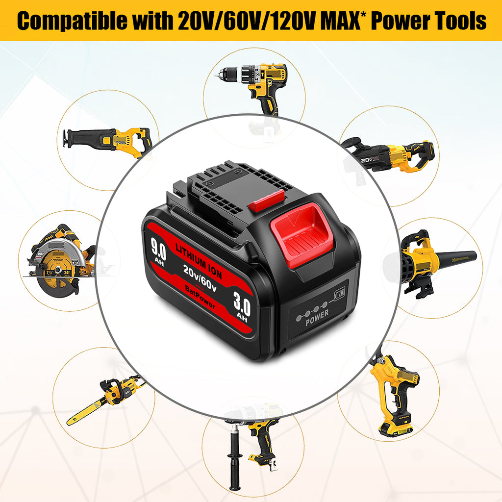 9.0Ah DCB606 20v/60v Max Battery Replacement for Dewalt 20v/60v Battery 6Ah 9Ah DCB606 DCB609 Battery Lithium Compatible with Dewalt 20v 60v Battery