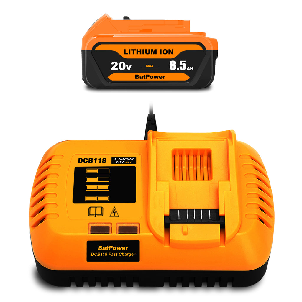 8.5Ah 20V Max Battery and Charger Combo Replacement for Dewalt 20V Battery and Charger Kit 8Ah 7Ah 6Ah DCB208 DCB207 DCB206 Compatible with Dewalt 20v Batteries with Charger