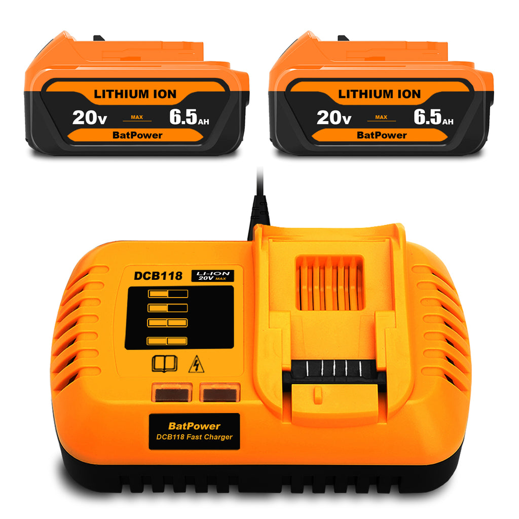 6.5Ah 20V Max Batteries with Charger Kit Replacement for Dewalt 20V Battery with Charger Combo DCB118 6Ah 5Ah 4Ah DCB206 DCB204 DCB205-2 Compatible with Dewalt 20v Battery and Charger