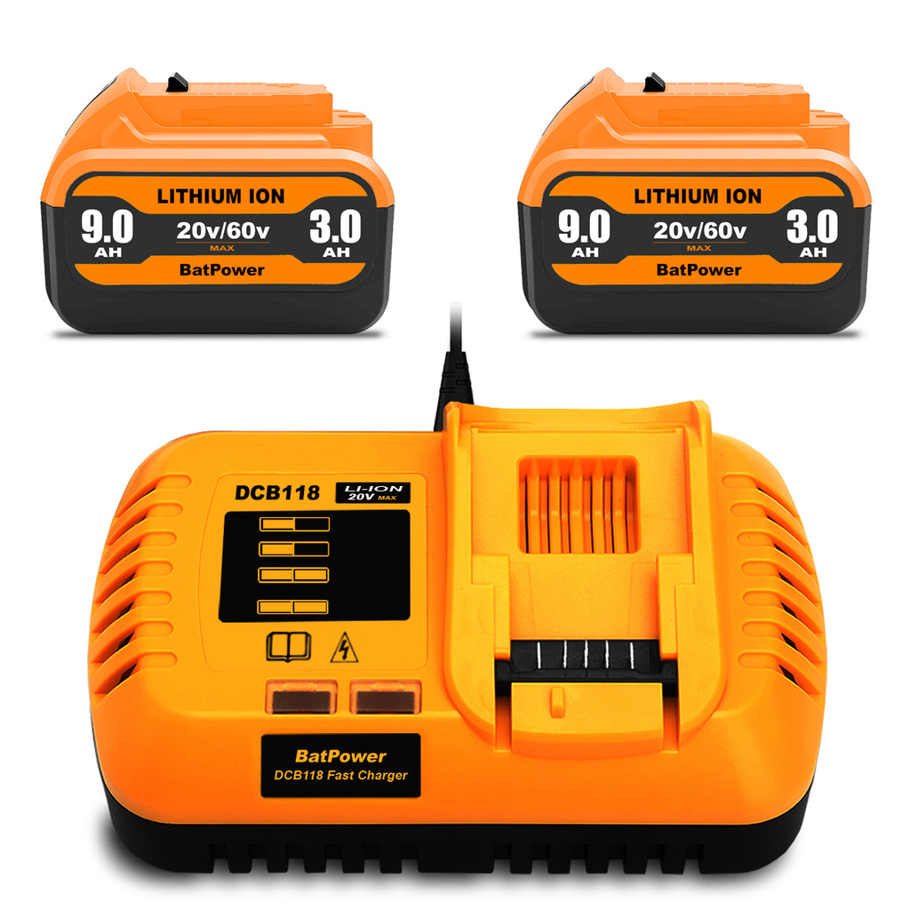 9.0Ah 20v/60v Max Battery and Charger Combo Replacement for Dewalt 60v Lithium Battery with Charger Kit 9Ah DCB118X1 DCB606 6Ah DCB609 9Ah Compatible with Dewalt 20v 60v Battery and Charger