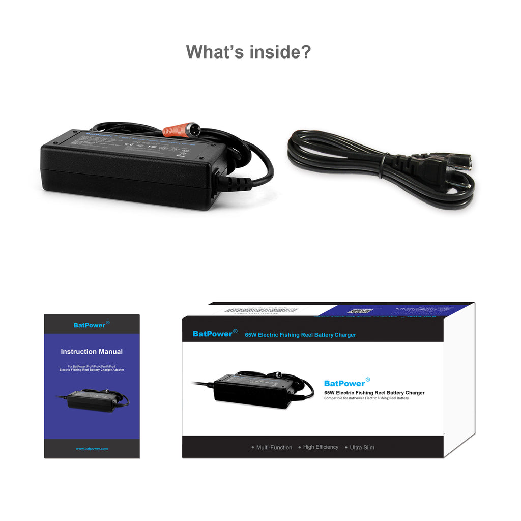 65W ProM Electric Fishing Reel Battery Charger for Miya Epoch Command CZ Z 20 15 10 CX 4NP 6NS 8GT 9HD US Electric Reel Battery Charger BatPower ProM FM08B FM16B Battery Power adapter
