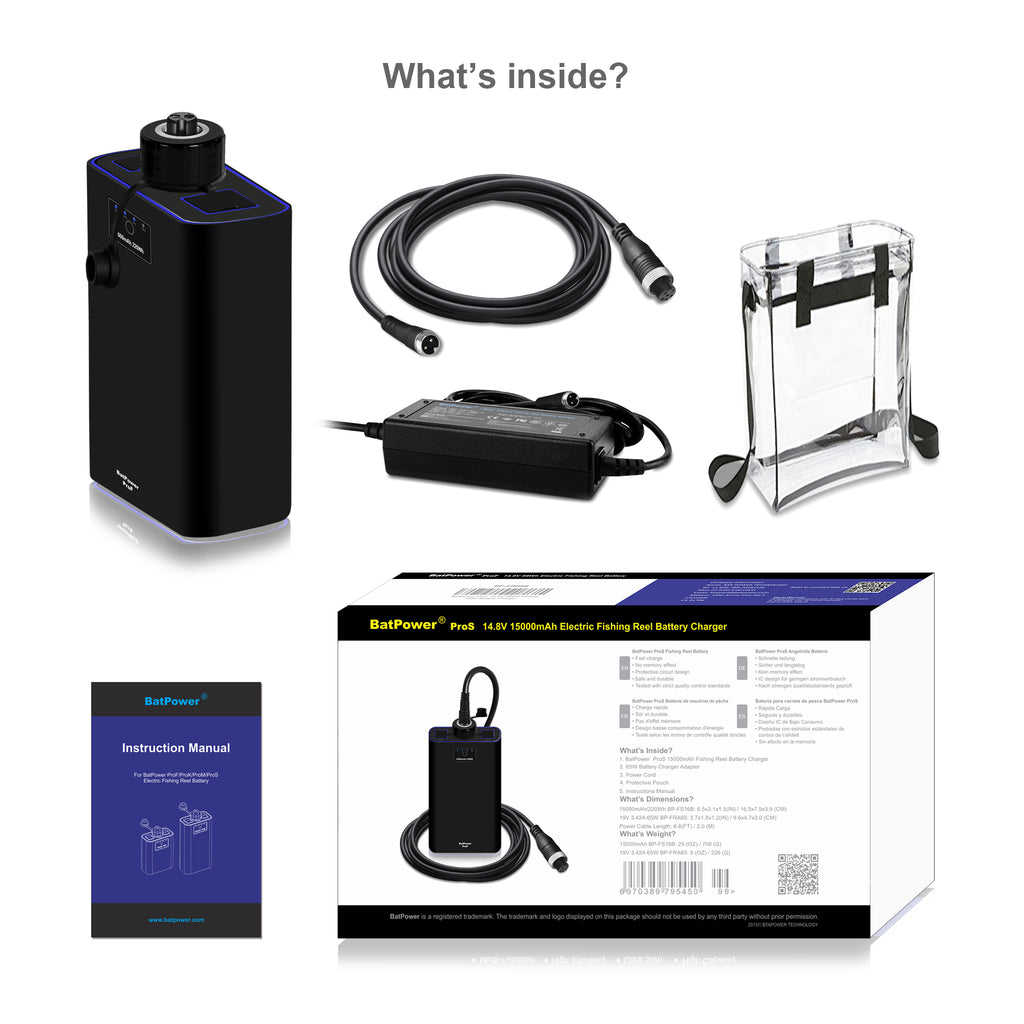 ProS 7.8Ah-15Ah Electric Fishing Reel Battery for Shimano 6PIN Power Assist Reels Battery and Charger (6 PIN Power Port Only)