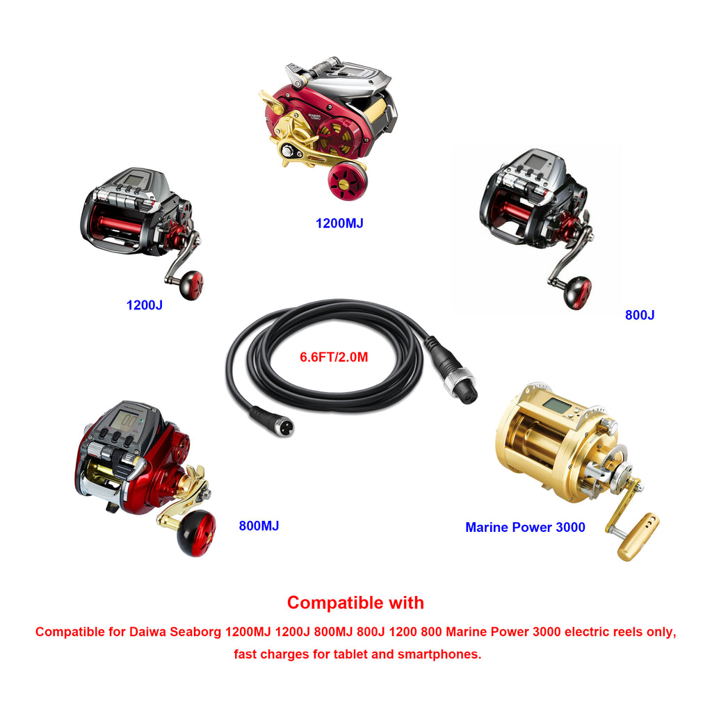 1.65FT-11.5FT ProB Electric Fishing Reel Power Cable for Daiwa Seaborg 1200MJ 1200J 800MJ 800J Marine 3000 Electric Fishing Reel Battery Power Cable Cord 0.5M/1M/2M/3.5M