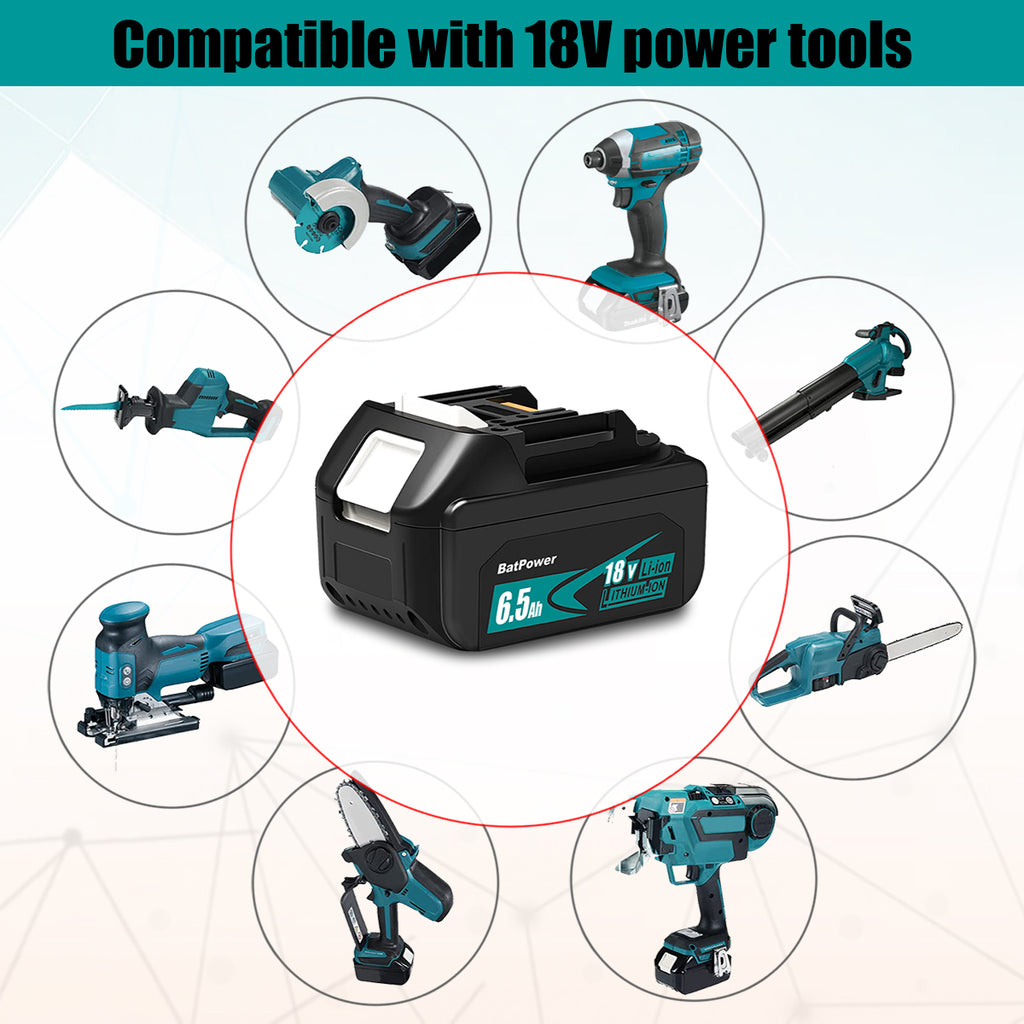 BL1860B 6.5Ah 18 Volt Lithium ion Battery for Makita 18V Battery 6.0Ah 5.0Ah 4.0Ah 3.0Ah 2.0Ah BL1860B BL1850B BL1840B BL1830B BL1820B Compatible with Makita 18V LXT Battery